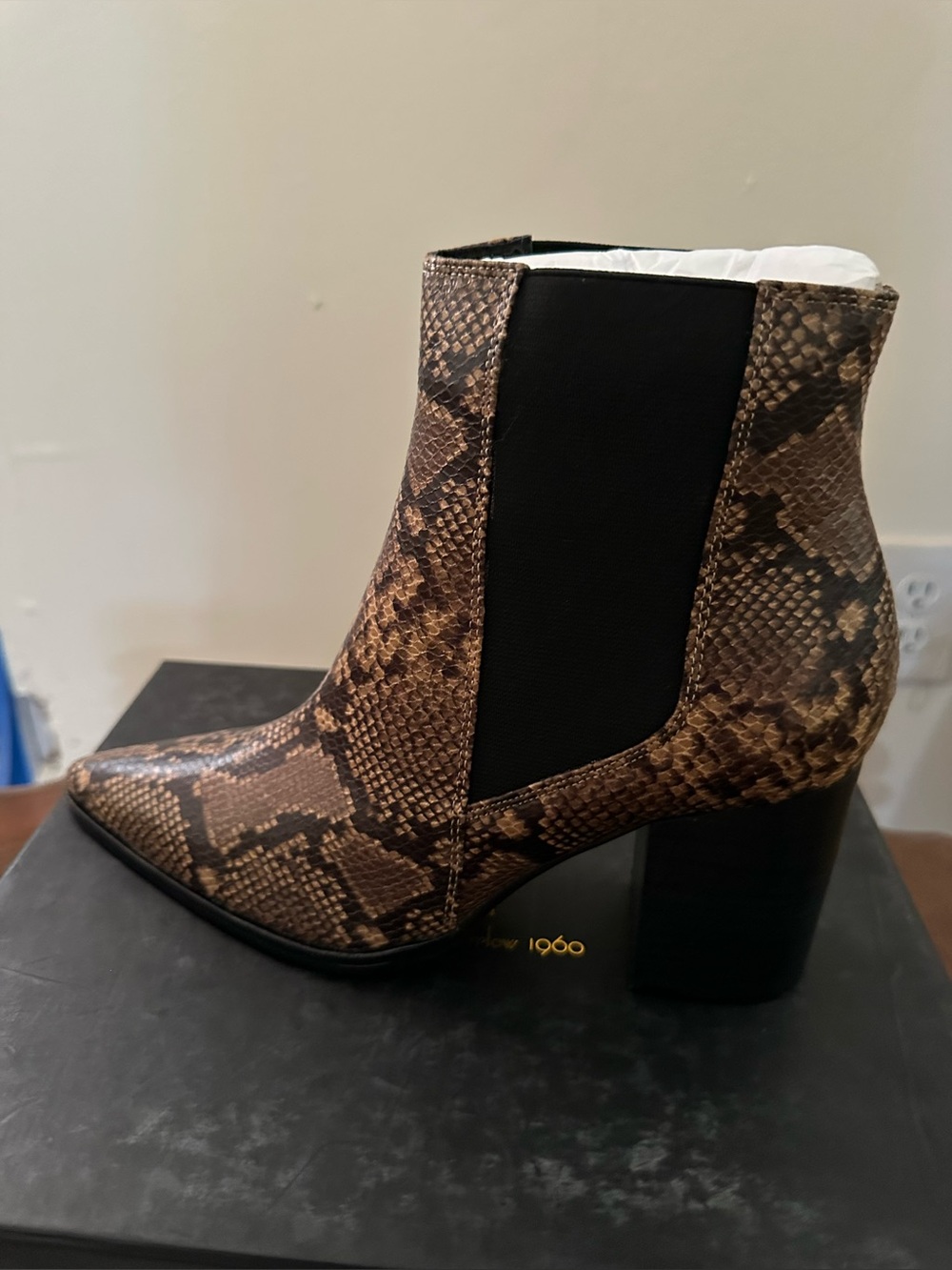 Snake-Print Nick Bootie Block Heel Ankle Boot - Brown